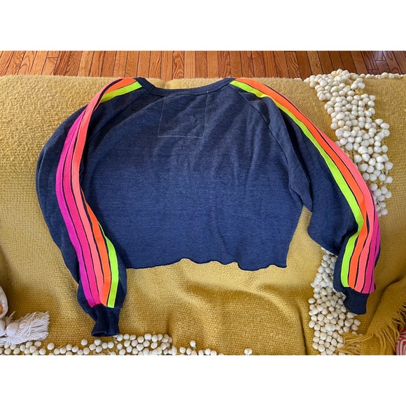 RaRe AVIATOR NATION 🌈NeON rainbow “Bolt” Embroidered Sweatshirt Navy M - Picture 3 of 10